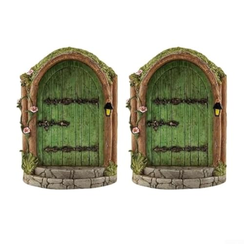 Bringen Sie es in Ihren Garten mit 2 grünen Feentüren aus Holz Miniatur-Set von BlesConi