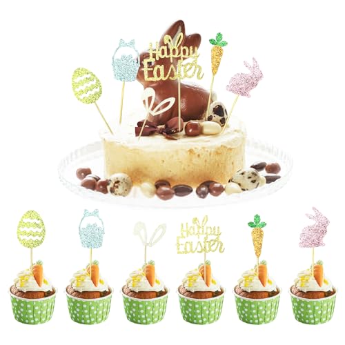 Bliceon 12 Stück Oster-Cupcake-Topper – Glitzer-Hase, Hase, Ei, Korb und Karotten-Kuchendekorationen für Frohe Ostern, Frühlingsparty-Dekorationen und Zubehör Bliceon 12 Stück Oster-Cupcake-Topper – Glitzer-Hase, Hase, Ei, Korb und Karotten-Kuchendekorationen für Frohe Ostern, Frühlingsparty-Dekorationen und Zubehör von Bliceon