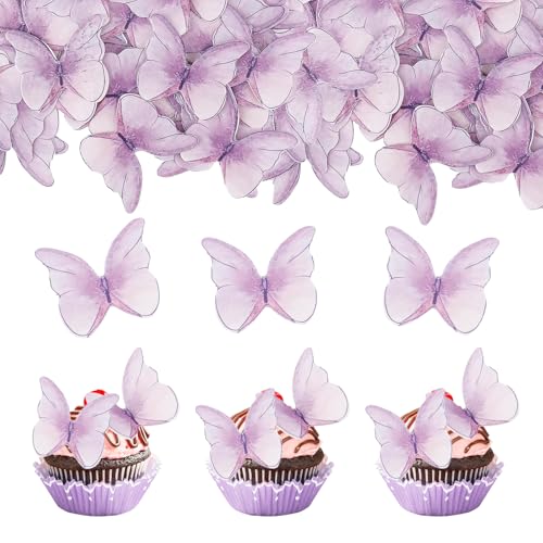 Bliceon 48 Stück Essbare Schmetterlinge Deko Torte, Lila Schmetterlinge Tortendeko Essbar, Schmetterling Cupcake Topper für Hochzeit Geburtstag, Muffin Deko Essbar für Hochzeit,Babyparty von Bliceon