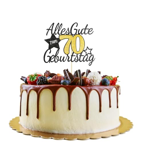 Bliceon 70th Geburtstag Tortendeko, Happy Birthday Kuchen Deko für Männer und Frauen, 70th Geburtstag Party Dekoration für Torte und Feiern(Schwarz Gold) von Bliceon
