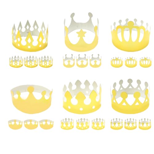 Bliceon Geburtstagskrone, 24 Stück Goldkronen, 6 Stile, Goldfolien-Papier-Partyhüte für Kinder, Erwachsene von Bliceon