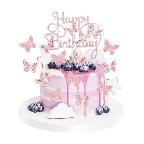 Bliceon Rosa Glitzer Schmetterling Kuchen Topper Happy Birthday Dekorationen für Kuchen und Cupcakes, Schmetterling Thema Party Supplies für Mädchen und Frauen, Geburtstag Feier Themen Bliceon Rosa Glitzer Schmetterling Kuchen Topper Happy Birthday Dekorationen für Kuchen und Cupcakes, Schmetterling Thema Party Supplies für Mädchen und Frauen, Geburtstag Feier Themen von Bliceon
