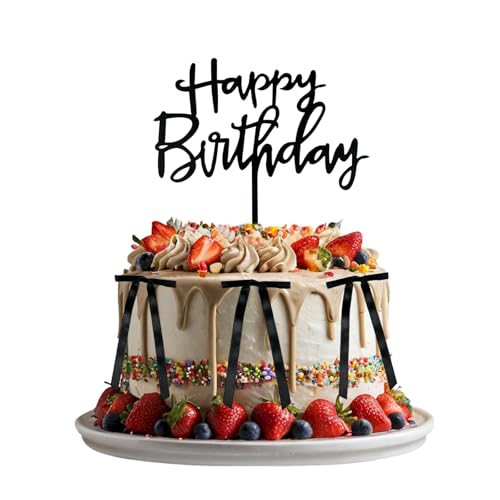 Bliceon Tortenaufsatz mit Vintage-Schleife und "Happy Birthday"-Zeichen – Kokette Motto-Party-Dekoration – schwarzes Band für Herz- und Vintage-Kuchen Bliceon Tortenaufsatz mit Vintage-Schleife und "Happy Birthday"-Zeichen – Kokette Motto-Party-Dekoration – schwarzes Band für Herz- und Vintage-Kuchen von Bliceon