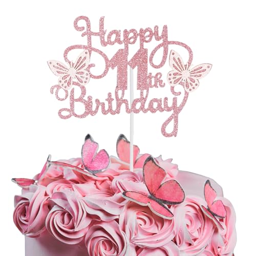 Bliceon Tortenaufsatz zum 11. Geburtstag, rosa 3D-Schmetterlings-Kuchenaufsätze, rosa Schmetterlingsparty-Dekorationen für Kuchen, Dekorationen, Mädchen, 11 Jahre alte Geburtstagsfeier Bliceon Tortenaufsatz zum 11. Geburtstag, rosa 3D-Schmetterlings-Kuchenaufsätze, rosa Schmetterlingsparty-Dekorationen für Kuchen, Dekorationen, Mädchen, 11 Jahre alte Geburtstagsfeier von Bliceon