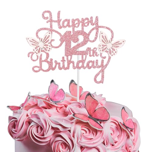 Bliceon Tortenaufsatz zum 12. Geburtstag, rosa 3D-Schmetterlings-Kuchenaufsätze, rosa Schmetterlingsparty-Dekorationen für Kuchen, Dekorationen, Mädchen, 12 Jahre alte Geburtstagsfeier Bliceon Tortenaufsatz zum 12. Geburtstag, rosa 3D-Schmetterlings-Kuchenaufsätze, rosa Schmetterlingsparty-Dekorationen für Kuchen, Dekorationen, Mädchen, 12 Jahre alte Geburtstagsfeier von Bliceon