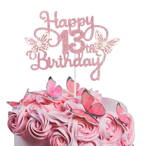 Bliceon Tortenaufsatz zum 13. Geburtstag, rosa 3D-Schmetterlings-Kuchenaufsätze, rosa Schmetterlingsparty-Dekorationen für Kuchen, Dekorationen, Mädchen, 13 Jahre alte Geburtstagsfeier Bliceon Tortenaufsatz zum 13. Geburtstag, rosa 3D-Schmetterlings-Kuchenaufsätze, rosa Schmetterlingsparty-Dekorationen für Kuchen, Dekorationen, Mädchen, 13 Jahre alte Geburtstagsfeier von Bliceon
