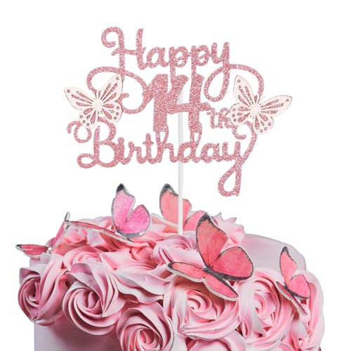 Bliceon Tortenaufsatz zum 14. Geburtstag, rosa 3D-Schmetterlings-Kuchenaufsätze, rosa Schmetterlingsparty-Dekorationen für Kuchendekorationen, Mädchen, 14 Jahre alte Geburtstagsfeier Bliceon Tortenaufsatz zum 14. Geburtstag, rosa 3D-Schmetterlings-Kuchenaufsätze, rosa Schmetterlingsparty-Dekorationen für Kuchendekorationen, Mädchen, 14 Jahre alte Geburtstagsfeier von Bliceon