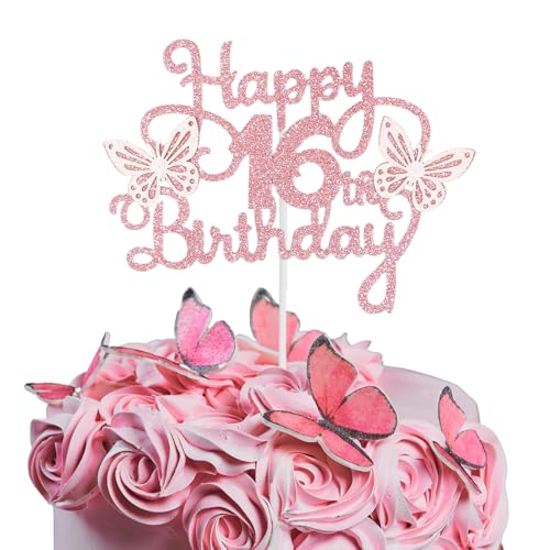 Bliceon Tortenaufsatz zum 16. Geburtstag, rosa 3D-Schmetterlings-Kuchenaufsätze, rosa Schmetterlingsparty-Dekorationen für Kuchendekorationen, Mädchen, 16 Jahre alte Geburtstagsfeier Bliceon Tortenaufsatz zum 16. Geburtstag, rosa 3D-Schmetterlings-Kuchenaufsätze, rosa Schmetterlingsparty-Dekorationen für Kuchendekorationen, Mädchen, 16 Jahre alte Geburtstagsfeier von Bliceon