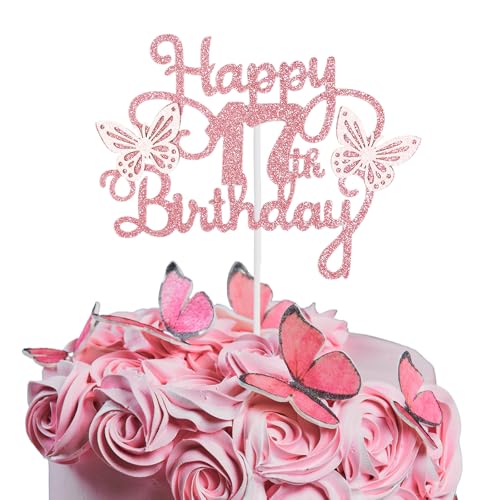 Bliceon Tortenaufsatz zum 17. Geburtstag, rosa 3D-Schmetterlings-Kuchenaufsätze, rosa Schmetterlingsparty-Dekorationen für Kuchen, Dekorationen, Mädchen, 17 Jahre alte Geburtstagsfeier Bliceon Tortenaufsatz zum 17. Geburtstag, rosa 3D-Schmetterlings-Kuchenaufsätze, rosa Schmetterlingsparty-Dekorationen für Kuchen, Dekorationen, Mädchen, 17 Jahre alte Geburtstagsfeier von Bliceon