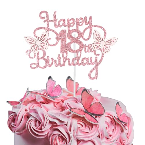 Bliceon Tortenaufsatz zum 18. Geburtstag, rosa 3D-Schmetterlings-Kuchenaufsätze, rosa Schmetterlingsparty-Dekorationen für Kuchen, Dekorationen, Mädchen, 18 Jahre alte Geburtstagsfeier Bliceon Tortenaufsatz zum 18. Geburtstag, rosa 3D-Schmetterlings-Kuchenaufsätze, rosa Schmetterlingsparty-Dekorationen für Kuchen, Dekorationen, Mädchen, 18 Jahre alte Geburtstagsfeier von Bliceon