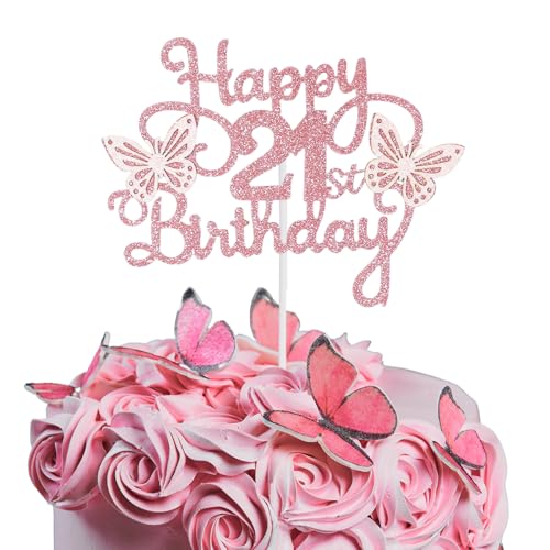 Bliceon Tortenaufsatz zum 21. Geburtstag, rosa 3D-Schmetterlings-Kuchenaufsätze, rosa Schmetterlingsparty-Dekorationen für Kuchen, Dekorationen, Mädchen, 21 Jahre alte Geburtstagsfeier Bliceon Tortenaufsatz zum 21. Geburtstag, rosa 3D-Schmetterlings-Kuchenaufsätze, rosa Schmetterlingsparty-Dekorationen für Kuchen, Dekorationen, Mädchen, 21 Jahre alte Geburtstagsfeier von Bliceon