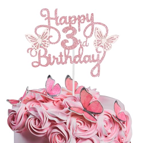 Bliceon Tortenaufsatz zum 3. Geburtstag, rosa 3D-Schmetterlings-Kuchenaufsätze, rosa Schmetterlingsparty-Dekorationen für Kuchen, Dekorationen, Mädchen, 3 Jahre alte Geburtstagsfeier Bliceon Tortenaufsatz zum 3. Geburtstag, rosa 3D-Schmetterlings-Kuchenaufsätze, rosa Schmetterlingsparty-Dekorationen für Kuchen, Dekorationen, Mädchen, 3 Jahre alte Geburtstagsfeier von Bliceon