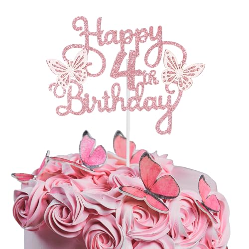 Bliceon Tortenaufsatz zum 4. Geburtstag, rosa 3D-Schmetterling-Kuchenaufsätze, rosa Schmetterlingsparty-Dekorationen für Kuchendekorationen, Mädchen, 4 Jahre alte Geburtstagsfeier Bliceon Tortenaufsatz zum 4. Geburtstag, rosa 3D-Schmetterling-Kuchenaufsätze, rosa Schmetterlingsparty-Dekorationen für Kuchendekorationen, Mädchen, 4 Jahre alte Geburtstagsfeier von Bliceon