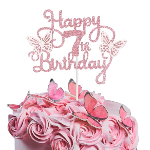 Bliceon Tortenaufsatz zum 7. Geburtstag, rosa 3D-Schmetterlings-Kuchenaufsätze, rosa Schmetterlingsparty-Dekorationen für Kuchendekorationen, Mädchen, 7 Jahre alte Geburtstagsfeier Bliceon Tortenaufsatz zum 7. Geburtstag, rosa 3D-Schmetterlings-Kuchenaufsätze, rosa Schmetterlingsparty-Dekorationen für Kuchendekorationen, Mädchen, 7 Jahre alte Geburtstagsfeier von Bliceon