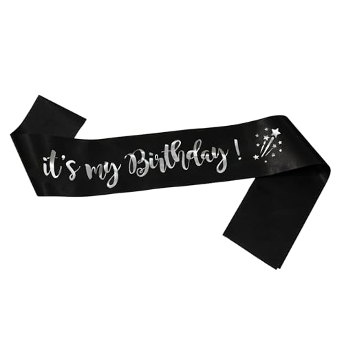 Geburtstag Schärpe für Frauen, Schwarz und Gold Glitzer Personalisierte Schärpe Wiederverwendbares Satinband Partyzubehör für Geburtstagsfeiern Geschenke und Dekor, Schwarz Geburtstag Schärpe für Frauen, Schwarz und Gold Glitzer Personalisierte Schärpe Wiederverwendbares Satinband Partyzubehör für Geburtstagsfeiern Geschenke und Dekor, Schwarz von Bliceon