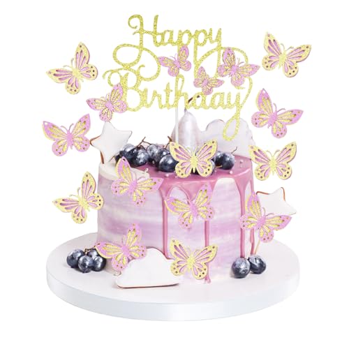 Gold Glitzer Schmetterling Kuchen Topper Happy Birthday Dekorationen für Kuchen und Cupcakes, Schmetterling Thema Party Supplies für Mädchen und Frauen, Geburtstag Feier Themen Gold Glitzer Schmetterling Kuchen Topper Happy Birthday Dekorationen für Kuchen und Cupcakes, Schmetterling Thema Party Supplies für Mädchen und Frauen, Geburtstag Feier Themen von Bliceon