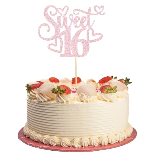 Tortenaufsatz zum 16. Geburtstag, glitzernde Prost bis 16 Jahre, Roségold-Dekorationen für Mädchen, Partyzubehör und personalisiertes Banner, für süße Feiern Tortenaufsatz zum 16. Geburtstag, glitzernde Prost bis 16 Jahre, Roségold-Dekorationen für Mädchen, Partyzubehör und personalisiertes Banner, für süße Feiern von Bliceon