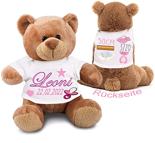 Blickfang Stofftier mit Geburtsdaten, Teddy Bär Geschenk mit Namen und Geburtsdaten personalisiert, Teddybär zur Geburt, Plüschtier Bär, Taufe, Geschenk, 35cm sitzend (Teddybär) von Blickfang