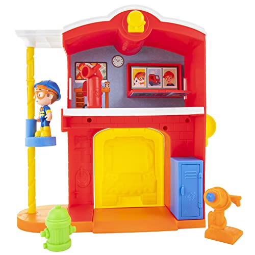 Blippi Firehouse Playset, Includes 3-Inch Firefighter Blippi Figure, Two Floor Firehouse with Pole, Hydrant, Extinguisher, Pretend Hose, Multicolor (BLP0196) von Blippi