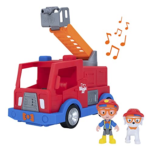 Blippi BLP0234 Truck-Fun Freilauf-Funktionen einschließlich 3 Feuerwehrmann und Feuerwehrhund, Geräusche und Sätze, Lernfahrzeuge für Kleinkinder und Junge Kinder, rot von Blippi