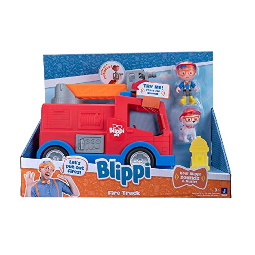 Blippi BLP0234 Truck-Fun Freilauf-Funktionen einschließlich 3 Feuerwehrmann und Feuerwehrhund, Geräusche und Sätze, Lernfahrzeuge für Kleinkinder und Junge Kinder, rot von Blippi