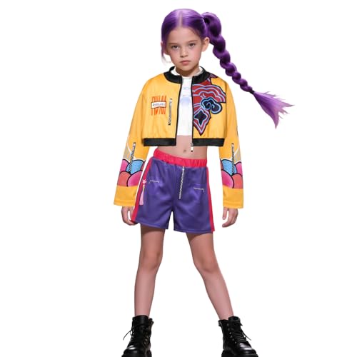 Blisscok Halloween Demon Huntrix Pop Kostüm Ru-mi Zoey Cosplay Für Kinder Mädchen Anime Kostüm Jacke Weste (Gelb, 130) von Blisscok