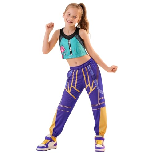 Blisscok Halloween Demon Huntrix Pop Kostüm Ru-mi Zoey Cosplay Für Kinder Mädchen Anime Kostüm Jacke Weste (Grün, 120) von Blisscok