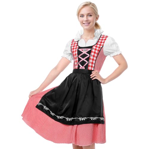 Blisscok Oktoberfest Kostüm Damen, Dirndl Mit Schürze, Trachtenkleidung Grün/Schwarz für Halloween (Schwarz, L) von Blisscok