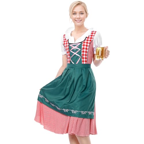 Blisscok Oktoberfest Kostüm Damen,Oktoberfest Damen Outfit,Dirndl Damen mit Dirndl Schürze,Oktoberfest Damen Kleid,Trachtenkleidung Damen Grün/Schwarz für Oktoberfest Halloween (Dunkelgrün, XL) von Blisscok