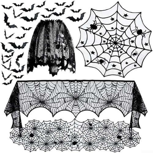 Halloween-Dekoration für den Innenbereich: Spinnennetz-Tischdecke, für Zimmer und Kamin, 5 Stück Halloween-Dekoration für den Innenbereich: Spinnennetz-Tischdecke, für Zimmer und Kamin, 5 Stück von BlissfulAbode