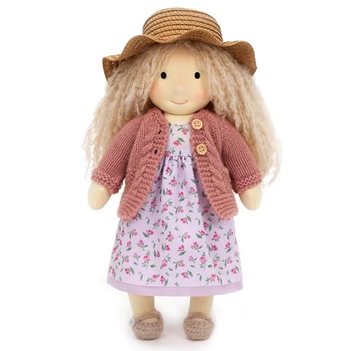 BlissfulPixie Waldorfpuppe Handgemachte Stoffpuppe Personalisierte Sammler Plüschpuppe für Kinder Geburtstagsgeschenk mit schöner Geschenkbox-Darcy 30cm von BlissfulPixie