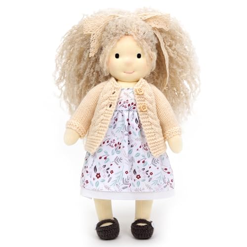 BlissfulPixie Waldorfpuppe Handgemachte Stoffpuppe Personalisierte Sammler Plüschpuppe für Kinder Geburtstagsgeschenk mit schöner Geschenkbox-Kiki 30cm von BlissfulPixie