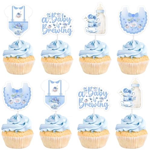 24 Stück Teeparty-Dekorationen für Babypartys, Cupcake-Topper, Tee-Thema, blaue Blumen-Tischdekoration, Babyflasche, Cupcake-Picks für Jungen, Babyparty, Geschlechtsoffenbarung, Partyzubehör 24 Stück Teeparty-Dekorationen für Babypartys, Cupcake-Topper, Tee-Thema, blaue Blumen-Tischdekoration, Babyflasche, Cupcake-Picks für Jungen, Babyparty, Geschlechtsoffenbarung, Partyzubehör von Blisstock