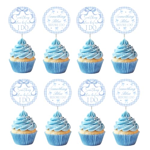 36pcs Etwas Blau, bevor ich Cupcake Topper Blauer Bogen Braut Dusche Kuchen Topper Etwas Blues, bevor ich Braut Dusche Dekorationen für Frauen Bachelorette Hochzeit Verlobungsparty Zubehör von Blisstock