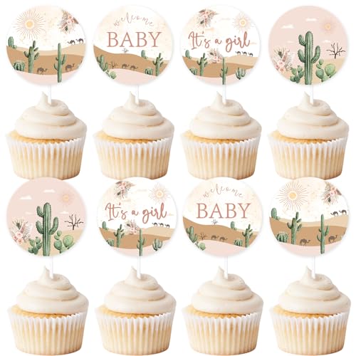 Cupcake-Topper für Mädchen, Wüsten-Babyparty, Boho-Kaktus-Kuchendekorationen, "It's a Girl", Babyparty-Dekorationen, Natur-Thema, Wüsten-Abenteuer, erwartet Babyparty, Partyzubehör, 24 Stück Cupcake-Topper für Mädchen, Wüsten-Babyparty, Boho-Kaktus-Kuchendekorationen, "It's a Girl", Babyparty-Dekorationen, Natur-Thema, Wüsten-Abenteuer, erwartet Babyparty, Partyzubehör, 24 Stück von Blisstock