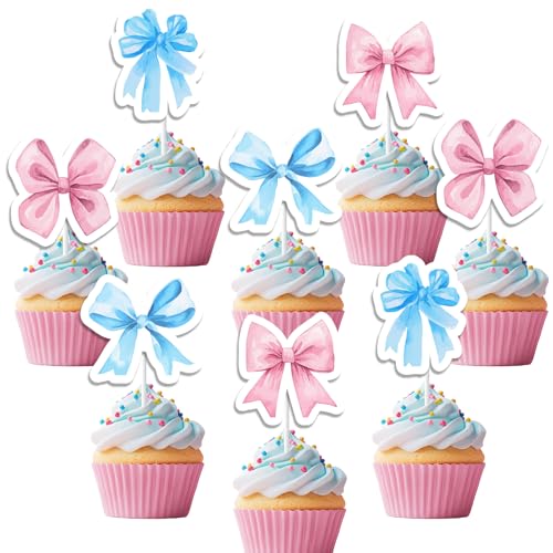 Cupcake-Topper mit Schleife, Cupcake-Aufsätze, für Jungen oder Mädchen, Motiv: Babyparty, Geburtstag, Party, Kuchendekoration, 24 Stück Cupcake-Topper mit Schleife, Cupcake-Aufsätze, für Jungen oder Mädchen, Motiv: Babyparty, Geburtstag, Party, Kuchendekoration, 24 Stück von Blisstock