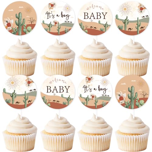 Cupcake-Topper mit Wüstenmotiv, Wüstenmotiv, Boho-Kaktus-Kuchendekorationen, "It's A Boy" Babyparty-Dekorationen, Willkommens-Baby-Kuchendekoration für Jungen, Western-Retro-Cowboy-Pferd, Babyparty, Cupcake-Topper mit Wüstenmotiv, Wüstenmotiv, Boho-Kaktus-Kuchendekorationen, "It's A Boy" Babyparty-Dekorationen, Willkommens-Baby-Kuchendekoration für Jungen, Western-Retro-Cowboy-Pferd, Babyparty, von Blisstock