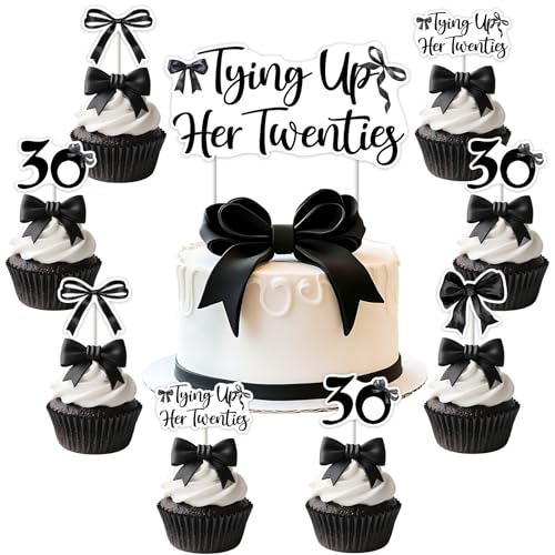 Cupcake-Topper zum 30. Geburtstag, schwarze Schleife, Kuchendekoration für Frauen, Kokette Schleife, Happy 30th Birthday, Party, Cupcake-Picks, Dekoration, Zubehör, 25 Stück Cupcake-Topper zum 30. Geburtstag, schwarze Schleife, Kuchendekoration für Frauen, Kokette Schleife, Happy 30th Birthday, Party, Cupcake-Picks, Dekoration, Zubehör, 25 Stück von Blisstock