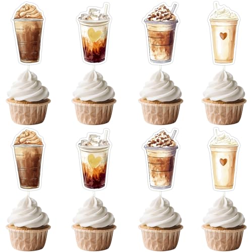 Kaffee-Party-Dekorationen, 24 Stück, Kaffee-Latte-Cupcake-Topper, "Love is Brewing", Brautparty-Dekorationen, ein Baby brüht, Babyparty-Dekor für Mädchen und Jungen, Latte Fun Coffee Thema von Blisstock