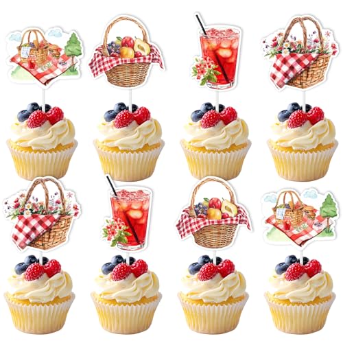 Picknick-Party-Dekoration, BabyQ Happy Birthday Cupcake Toppers Obst Brot Cupcake Topper Picknick BBQ Geburtstag Party Tischdekoration für Geburtstag Karneval BBQ Outdoor Picknick Motto Party Supplies von Blisstock