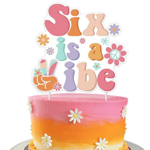 Sechs ist eine Vibe Groovy 6. Geburtstag Kuchen Topper Retro Groovy Blume Thema 6. Geburtstag Party Kuchen Dekorationen für Mädchen Daisy Blumen 6 sechs Jahre alte Party Zubehör von Blisstock