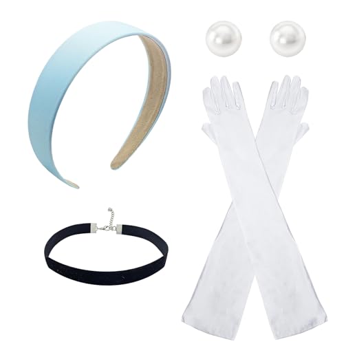 Prinzessinnen-Accessoires für Damen, blaues Stirnband, schwarzer Samt, Choker, Perlenohrringe, weiße Handschuhe, Halloween-Kostüm, Geburtstagsfeier, für Aschenputtel Prinzessinnen-Accessoires für Damen, blaues Stirnband, schwarzer Samt, Choker, Perlenohrringe, weiße Handschuhe, Halloween-Kostüm, Geburtstagsfeier, für Aschenputtel von Blithween
