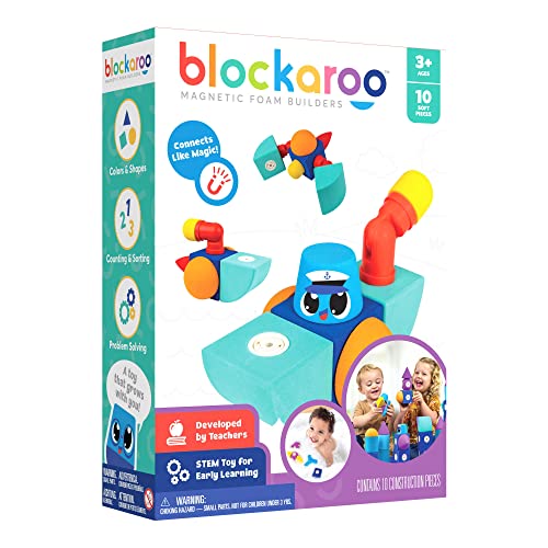 Blockaroo Magnetische Bauklötze als Lernspiel für Kinder, pädagogisches Wasserspielzeug Set für kreative Konstruktionen, Schlepper Boot Box mit 10 Bausteinen von Blockaroo