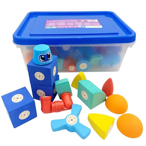 Blockaroo Magnetische Baukloetze als Lernspiel Fuer Kinder, paedagogisches Wasserspielzeug Set Fuer kreative Konstruktionen, optimal Fuer die Bannewanne, Grosse Schloss Box mit 60 Bausteinen von Blockaroo