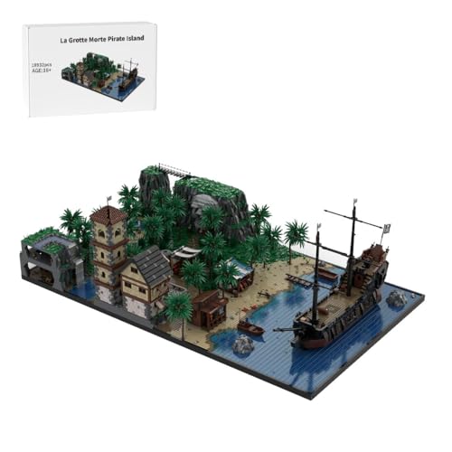 BlocteckToy Architektur Bausteine Set, 18932 Stück USS La Grotte Morte Pirateninsel Modulares Bauklötze Modell MOC Kreative Haus Geschenk für Männer und Frauen, Klemmbausteine Kompatibel mit MOC von BlocteckToy