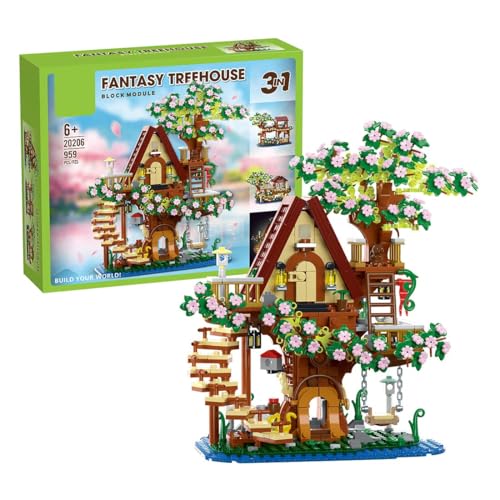 BlocteckToy Baumhaus Mini-Blöcke Bausatz Set, 959 Klemmbausteine 3-in-1 Serrulata-Baumhaus Modulares Haus Modellbausatz für Jugend und Erwachsene von BlocteckToy