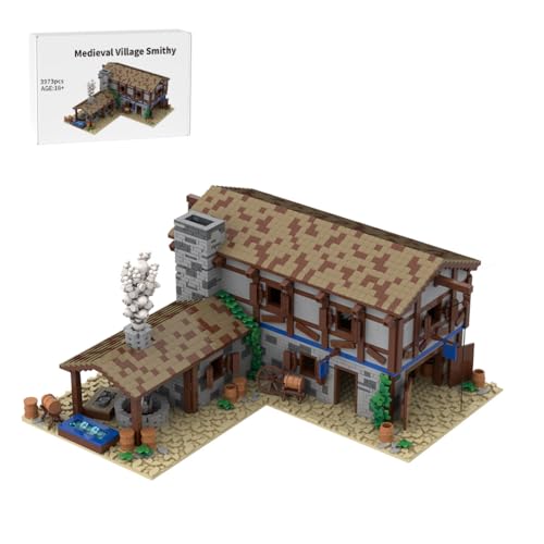 BlocteckToy Klemmbausteine Mittelalterliche Schmiede Set, 3973 Teile Mittelalterliches Architecture Dorf Haus Gebäude Set, MOC-199906 von BlocteckToy