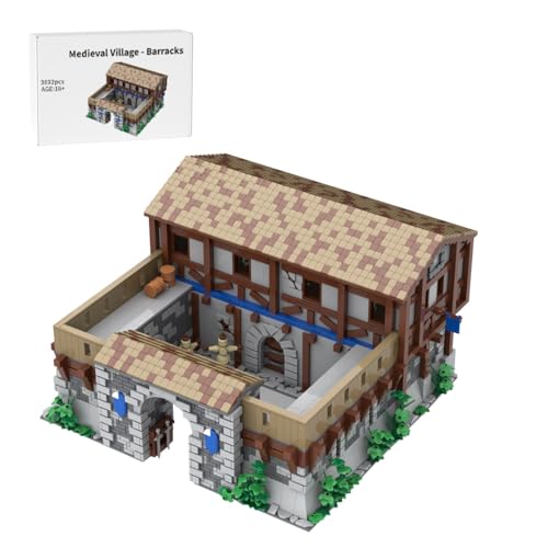 BlocteckToy Klemmbausteine Mittelalterliches Dorf Kaserne Set, 3692 Teile Mittelalterliches Architecture Haus Gebäude Set, MOC-198750 von BlocteckToy