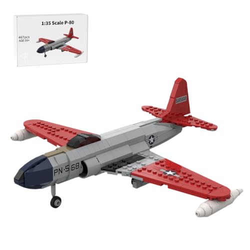 BlocteckToy Klemmbausteine Schießende Jäger Modell Bausteine Set, P-80 1/35 Scale Erstes einsatzfähiges US-Jet, Historisches Militär-Display-Modell, Handsolo Designed, MOC-214330 von BlocteckToy