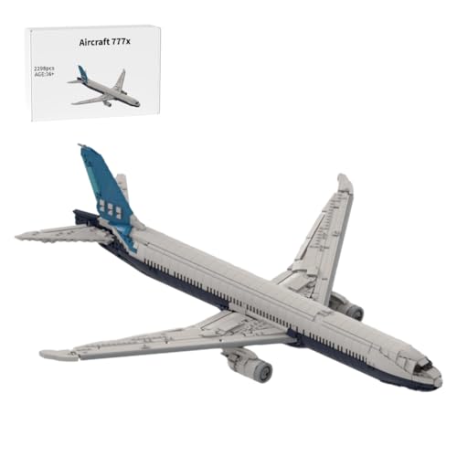 BlocteckToy Klemmbausteine Twin-Jet Flugzeugmodell, 2298 Teile Detailgetreues Boeing 777X Modell, MOC Bausatz mit, Sammlermodell für Erwachsene, MOC-223987 von BlocteckToy
